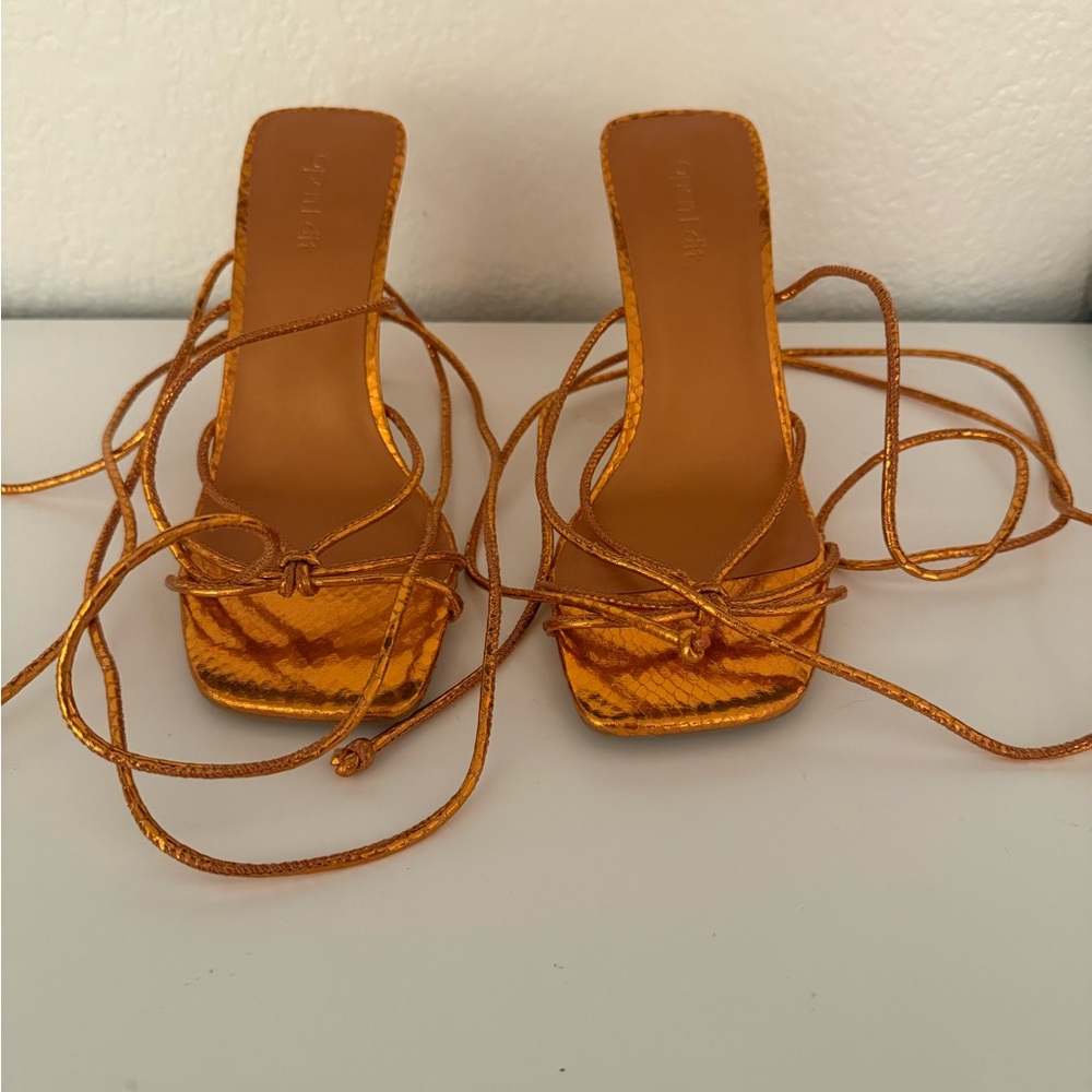 Open Edit Metallic Snakeskin Orange Lace-up Heel sandals
